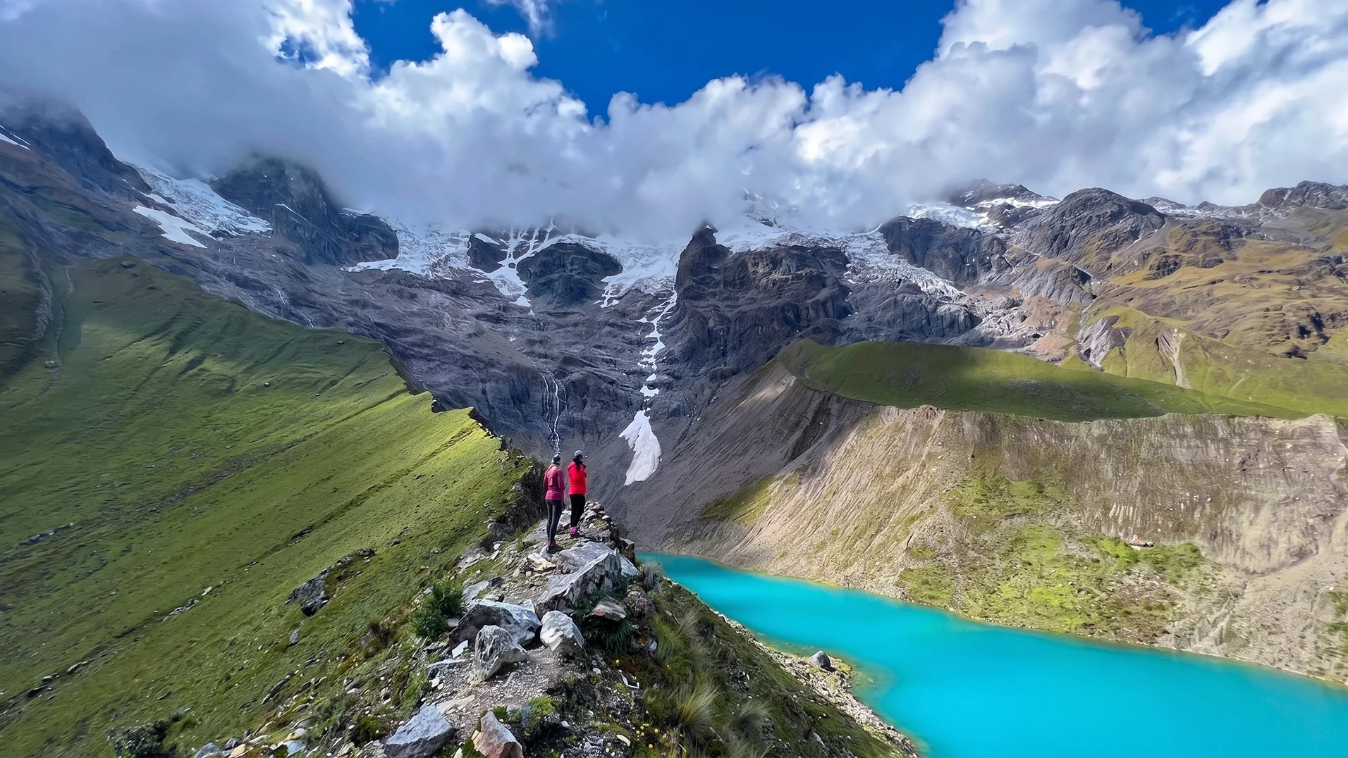 The turquoise glacial waters of Humantay Lake in the Andes